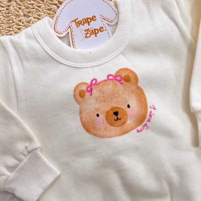 Conj. Casaco Face Bear e Calça Legging - Off White